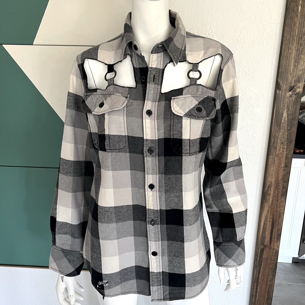 LF Furst of a Kind Reworked Vintage Flannel Shirt with Ring Detail